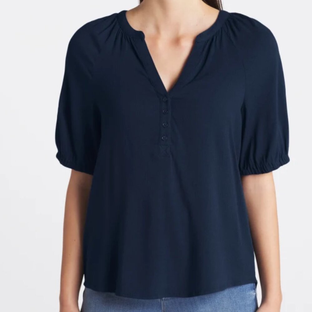 Rana Gathered Henley Popover Top